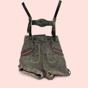 Vintage kids boys lederhosen Bavarian Octoberfest gray suede shorts